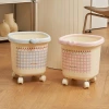 Sweetheart girl trash can with wheels, high appearance level, household wastebasket, large capacity, movable, girl ins style details Picture